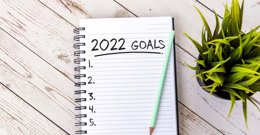 Notepad labeled "2022 goals" with pencil Notepad labeled "2022 goals" with pencil