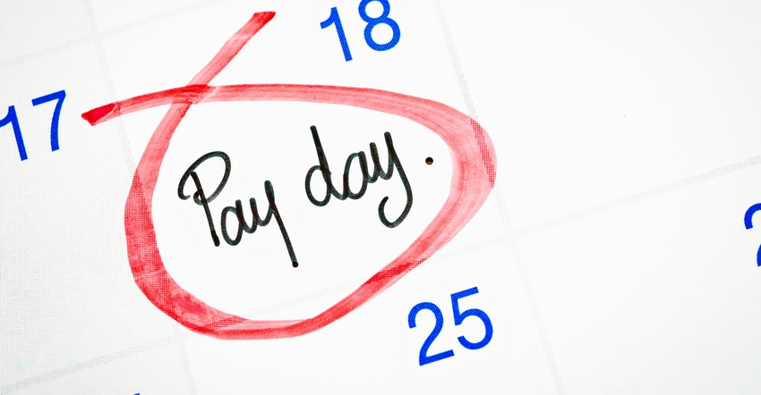 Payday written with a red circle around it on a paper calendar