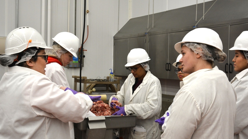 Leila Villarreal Venzor, a PhD meat science student, teaches the processed meats class