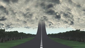 An illustration of a road that leads up into the clouds