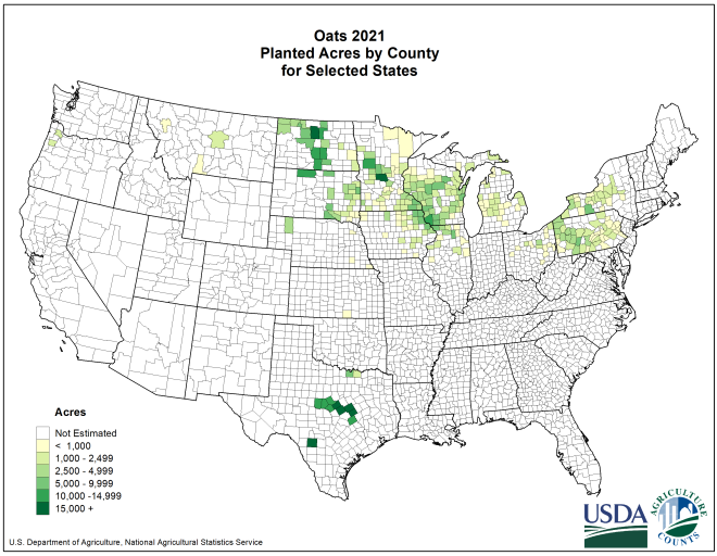 Map of oats planted acres