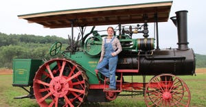 Lilly Wahl of Mayville, Wis., with a Farquhar steam engine