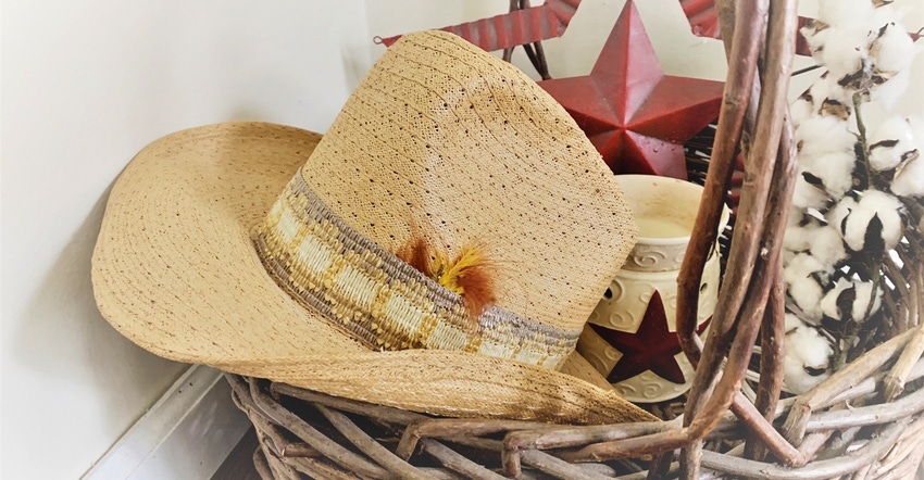 Mindy Ward's fathers cowboy hat resting in a basket