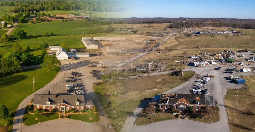 before and after view of the University of Kentucky Princeton research site after a tornado hit Dec. 11