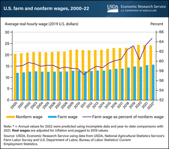 US farm and nonfarm wages USDA