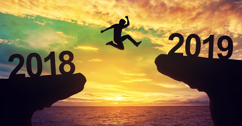 A man jumping between 2018 and 2019 years.