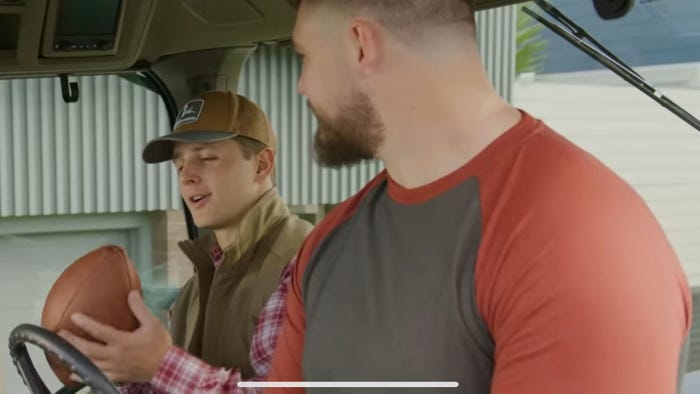 San Francisco 49ers star quarterback Brock Purdy, left, and offensive tackle Colton McKivitz, right, are featured in John Deere’s latest advertising campaign