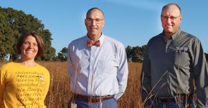 MU Extension dairy specialist Reagan Bluel, farmer Richard Asbill, and MU Extension agronomist Tim Schnakenberg 