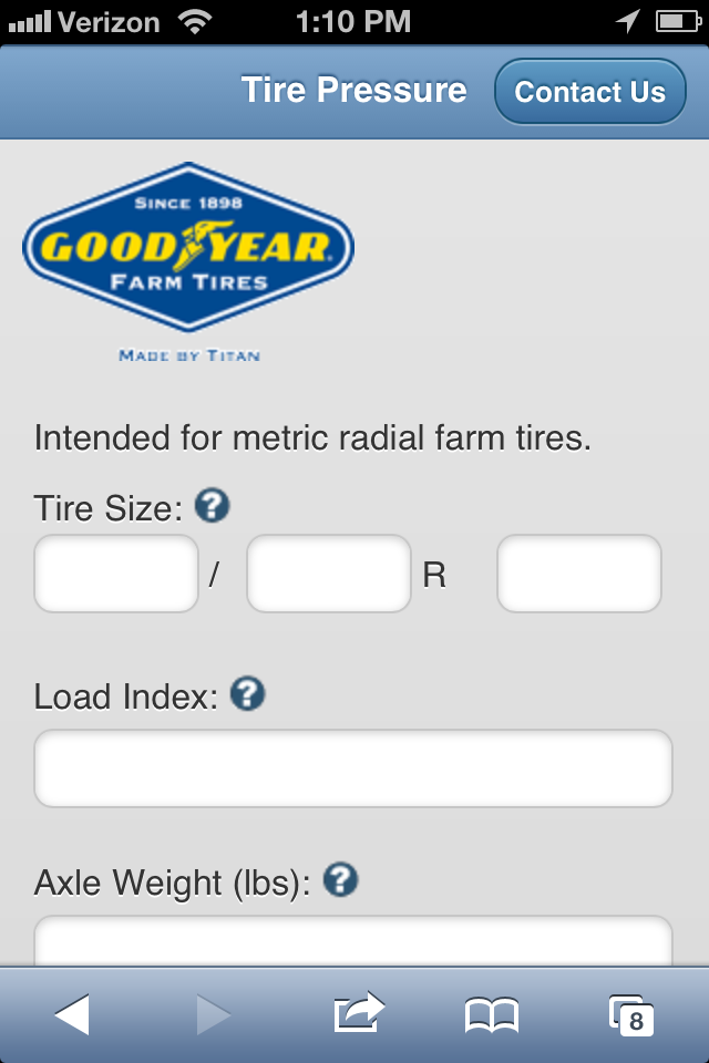 Goodyear offers Mobile website for calculating tire pressure on farm