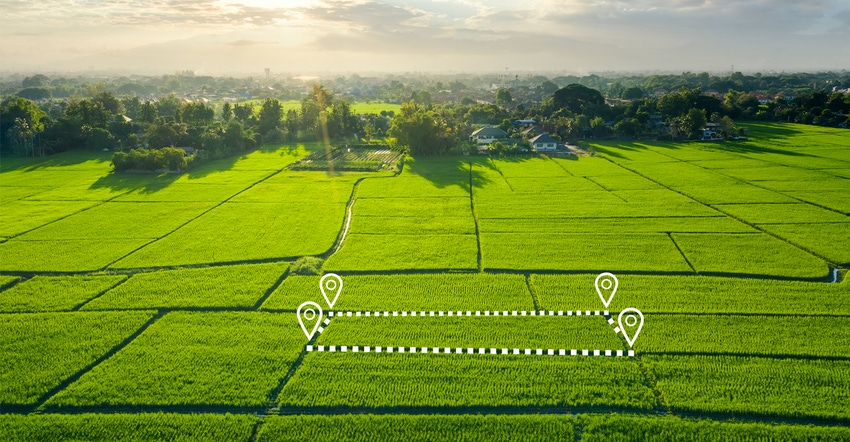 Corn field aerial view showing plot marked