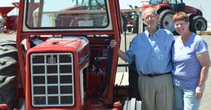  “Aggie,” Dick and Carolee Ourada aboard their newly refurbished IHC 574 tractor