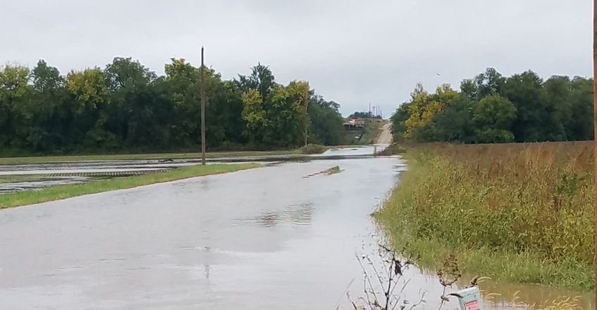 road and land flooded in Kansas