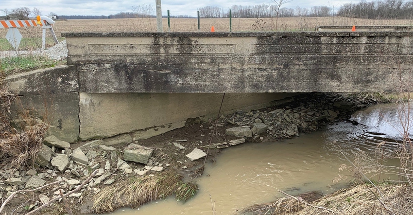 collapsed bridge in Randolph County, Ind. collapsed bridge in Randolph County, Ind.