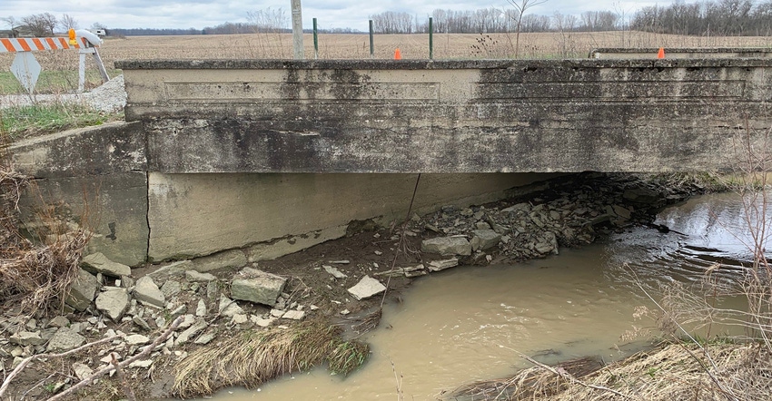 collapsed bridge in Randolph County, Ind.