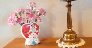 vintage Valentine's Day vase on table
