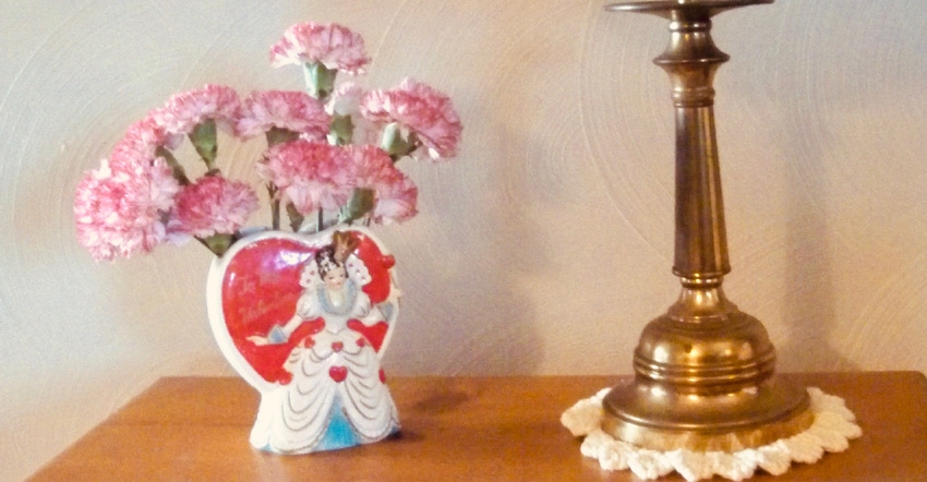 vintage Valentine's Day vase on table