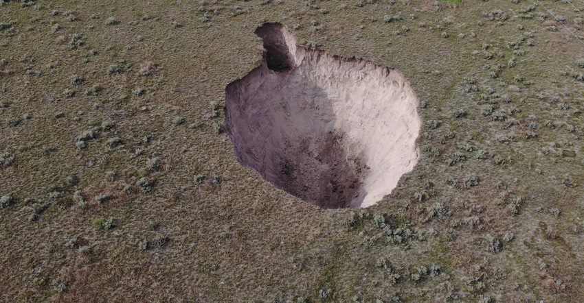 An aerial view of the sink holes created by the July 17 tunnel collapse on the Gering-Fort Laramie/Goshen Irrigation District