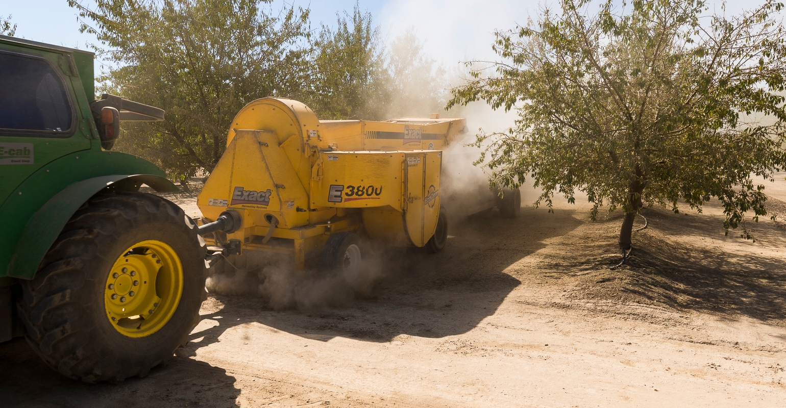 Dust control during almond harvest has multiple benefits