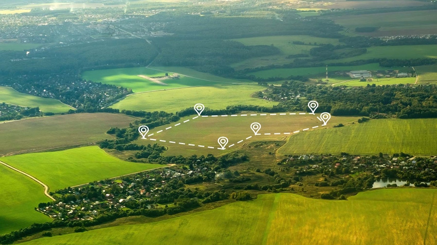 aerial view with digital outline of crop field aerial view with digital outline of crop field