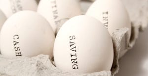 eggs with "savings, cash" words on them