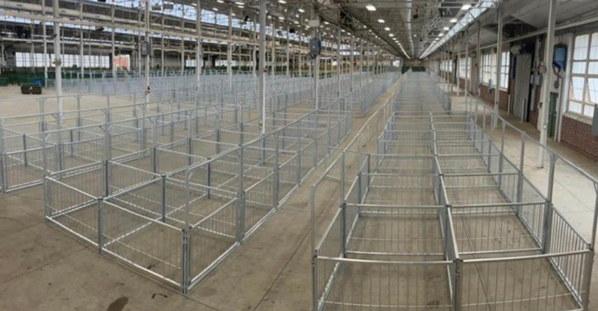 swine pens being constructed at the Indiana State Fair