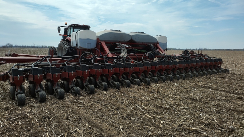 Crop planter in the field Crop planter in the field