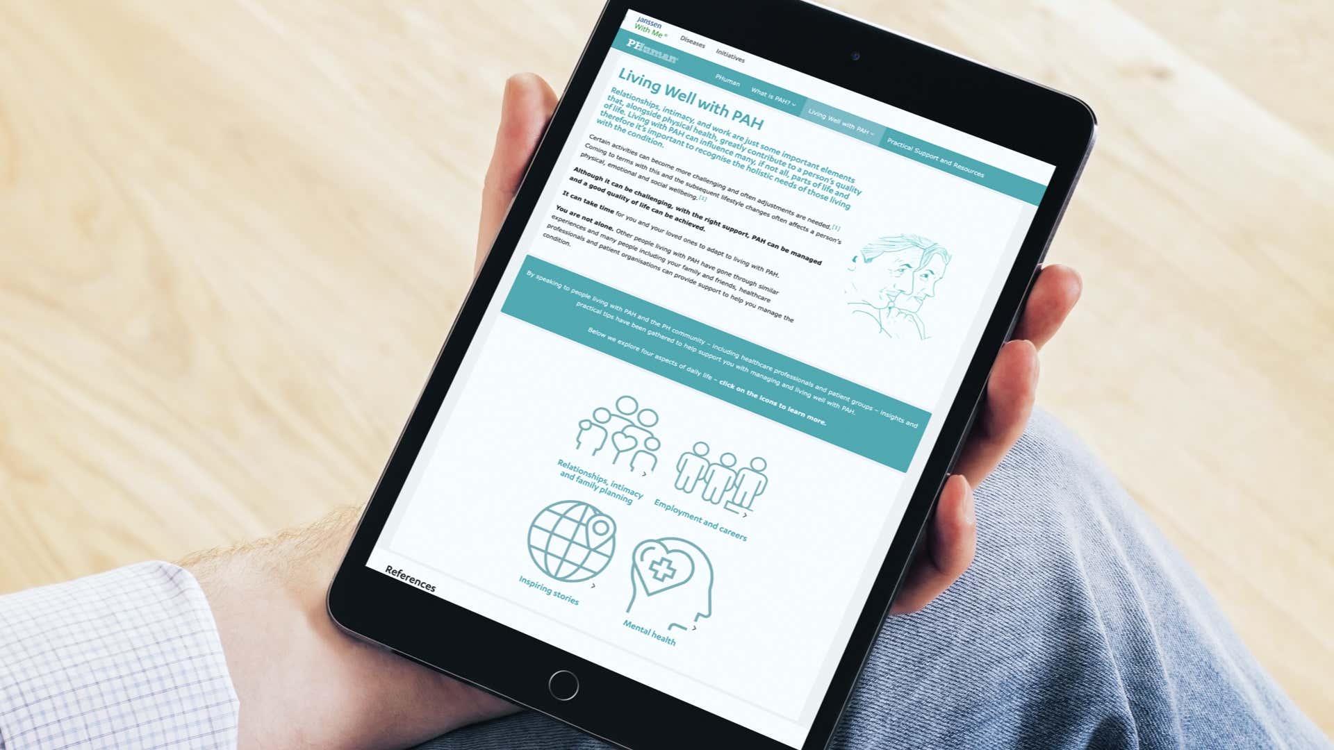 Living well with PAH viewed on an iPad