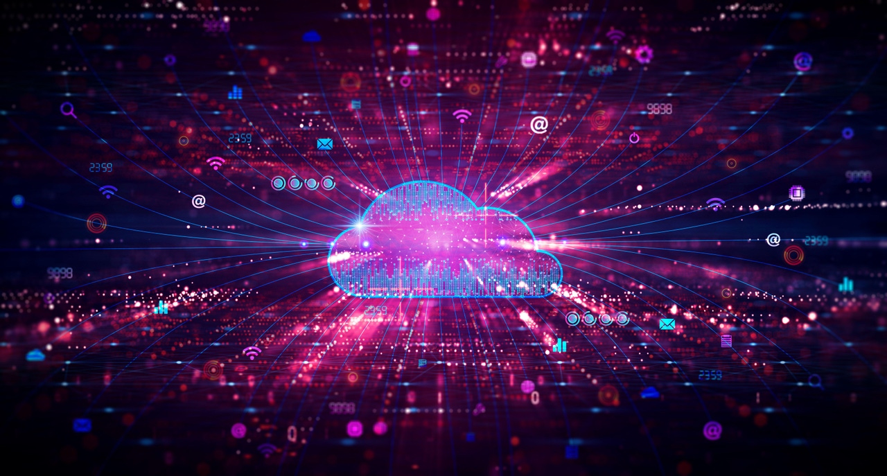 Blue and purple digital cloud connecting apps and services with campus NaaS. Blue and purple digital cloud connecting apps and services with campus NaaS.