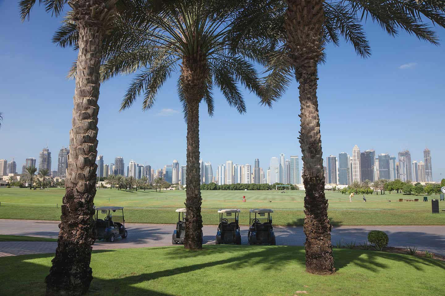 Golfen unter Palmen in Dubai