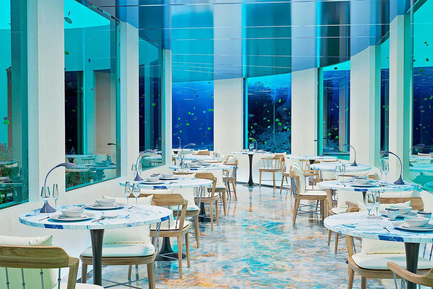 Unterwasserrestaurants Malediven: Innenansicht des Only Blu