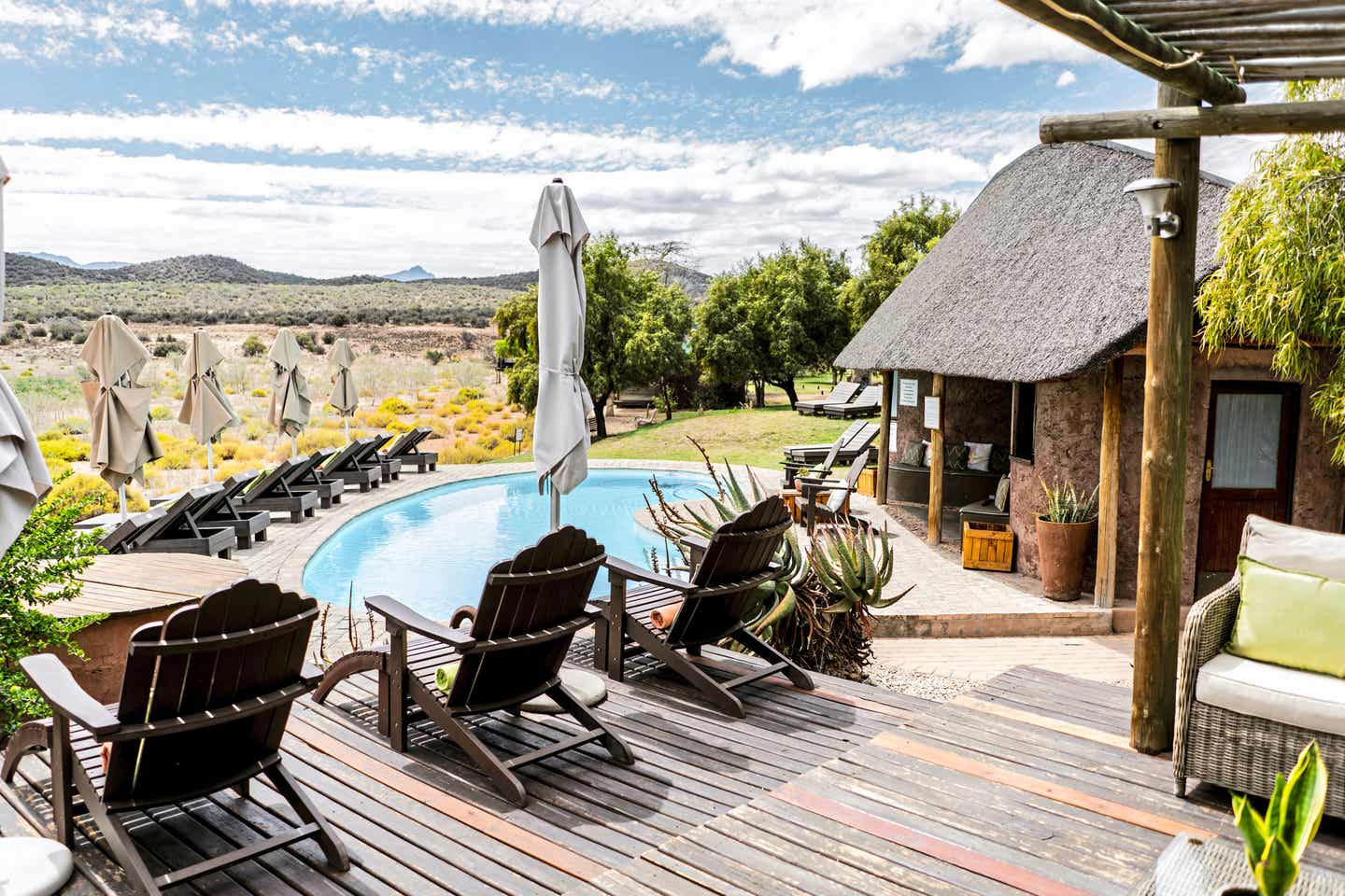 Blick von der Terrasse in der Buffelsdrift Game Lodge Südafrika