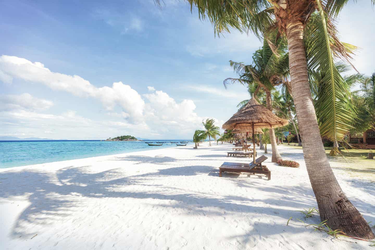 Ein tropischer Strand mit Palmen in Thailand