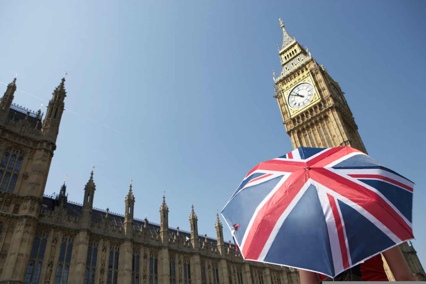 London Insider-Tipps: die Stadt bei bestem Wetter mit der britischen Flagge im Vordergrund