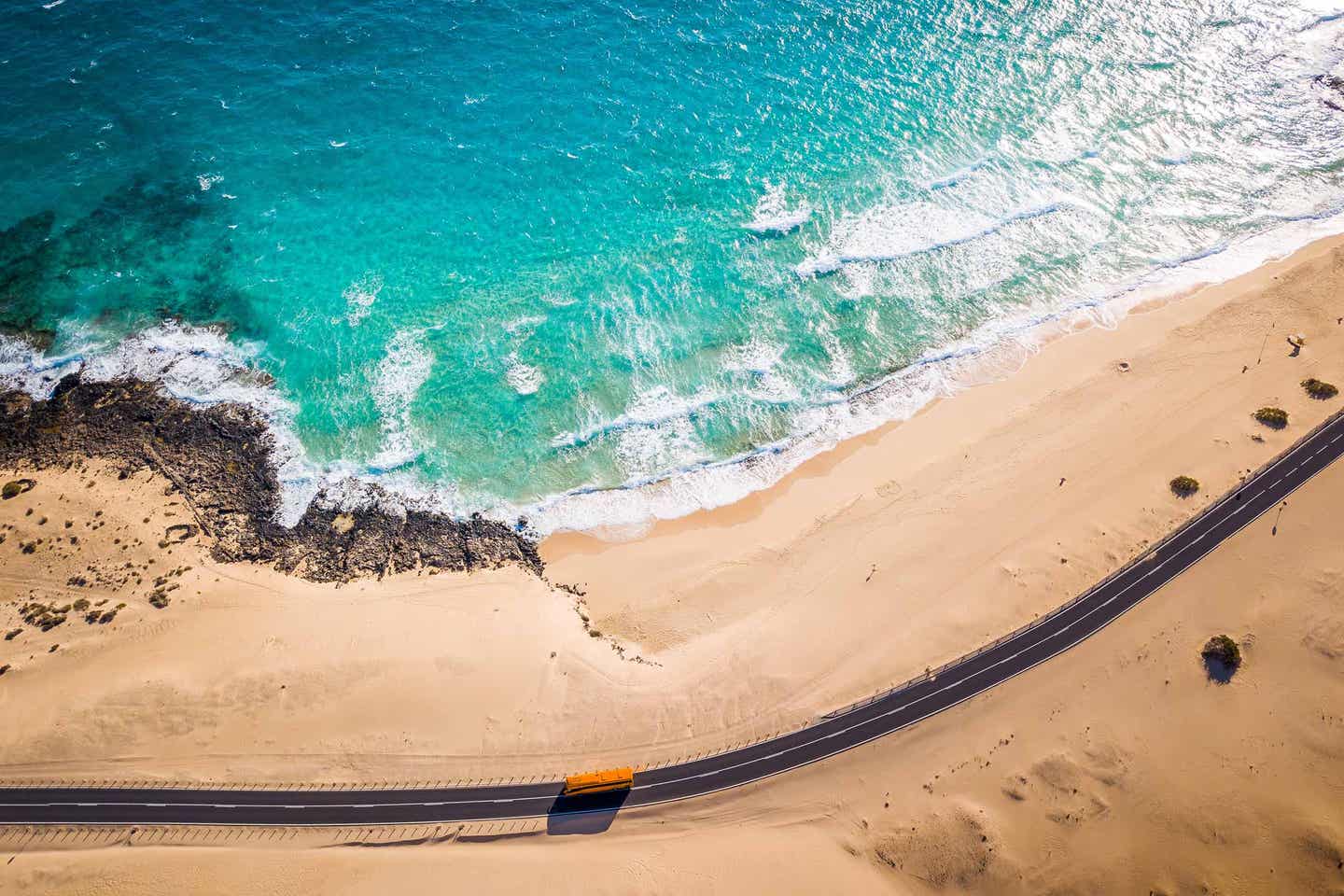 Fuerteventura Corralejo Dünen, Sand und Meer – Luftaufnahme