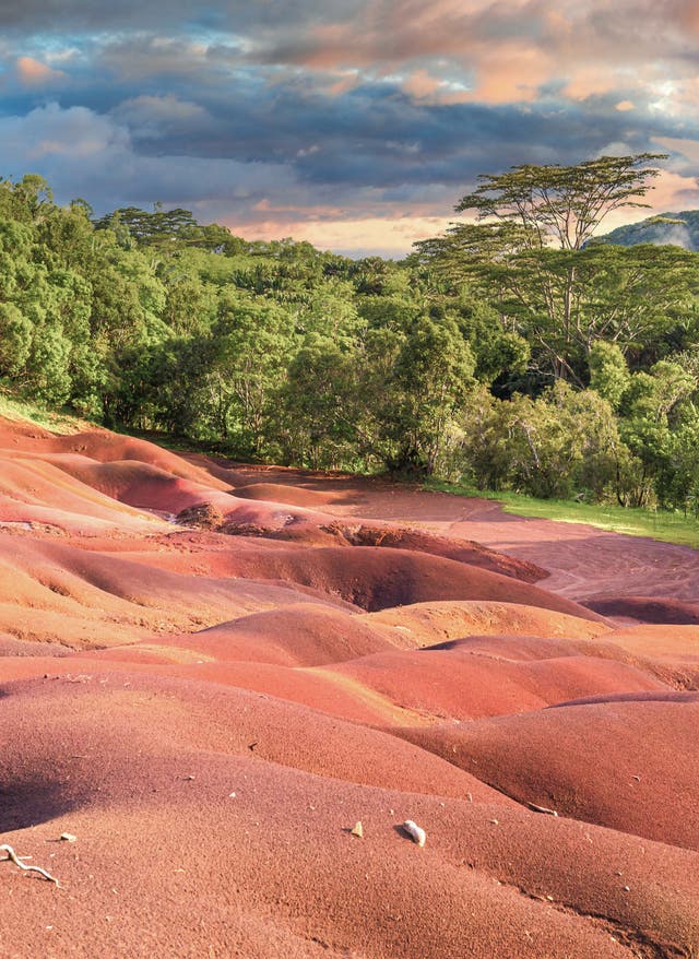 Chamarel Die siebenfarbige Erde auf Mauritius inmitten der tropischen Landschaft des Geoparks