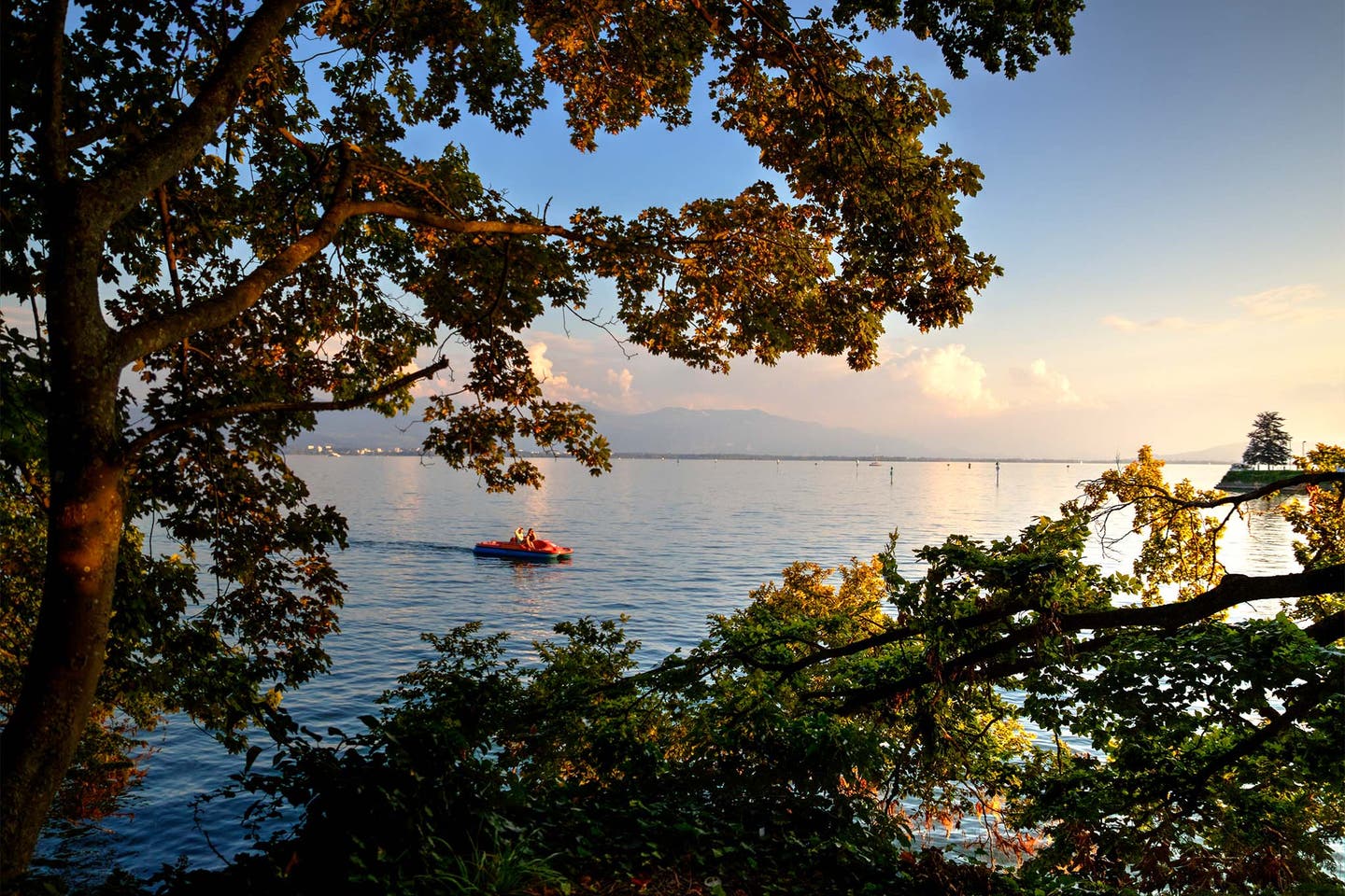 Lindau zur goldenen Stunde mit Bäumen