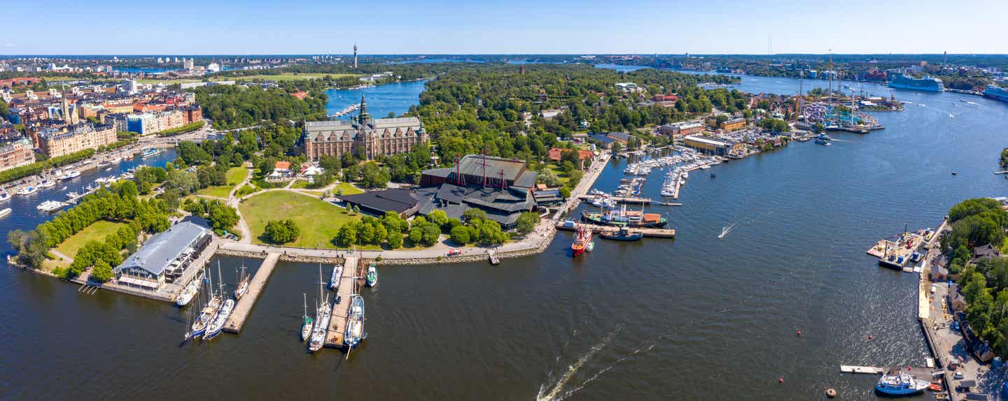 Stockholms Stadtteil und Insel Djurgarden aus der Vogelperspektive