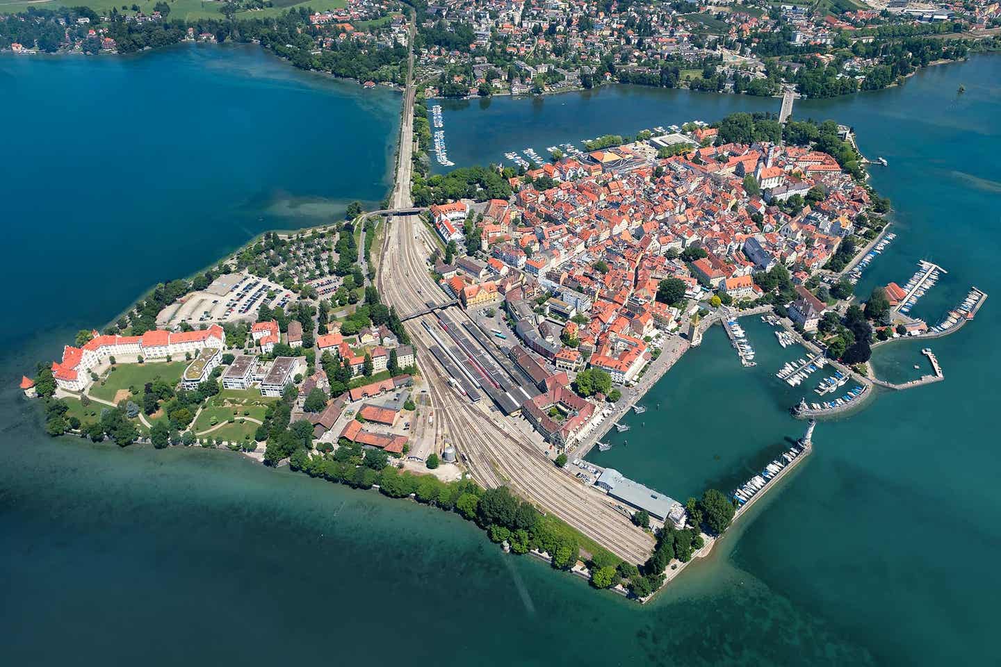 Luftaufnahme der Insel Lindau