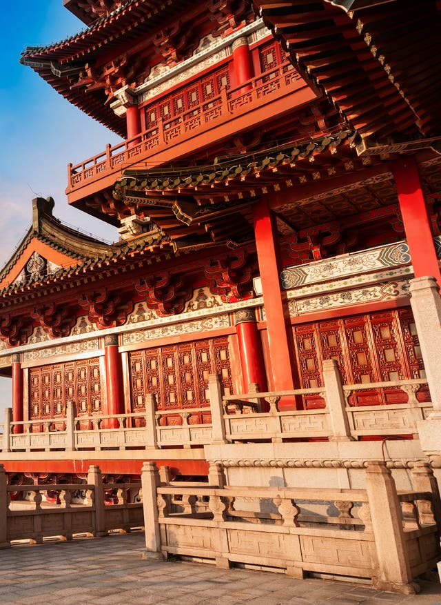 China Urlaub China – Tempel vor Skyline