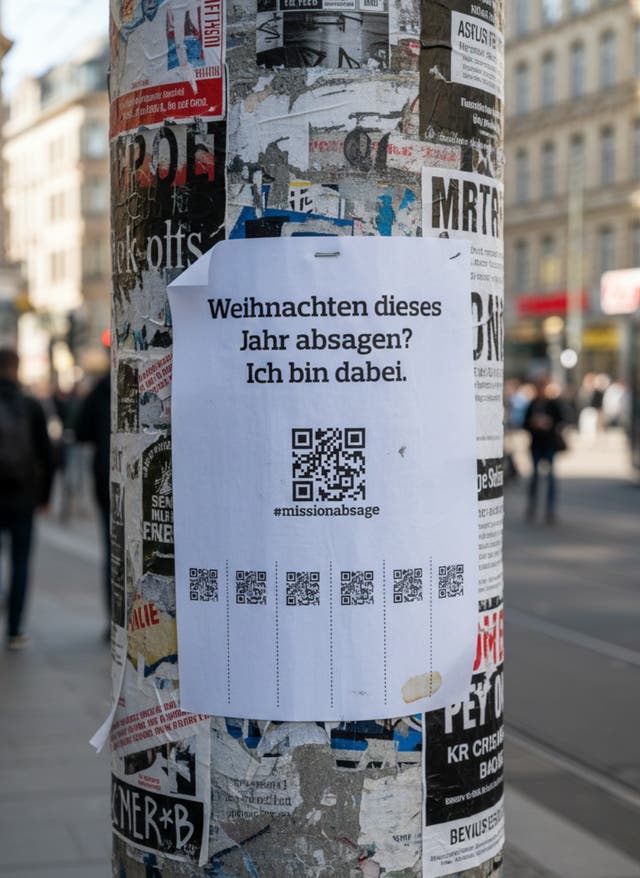Mehr in Instagram Abreißzettel mit QR Code auf Werbetafel an einer Straße