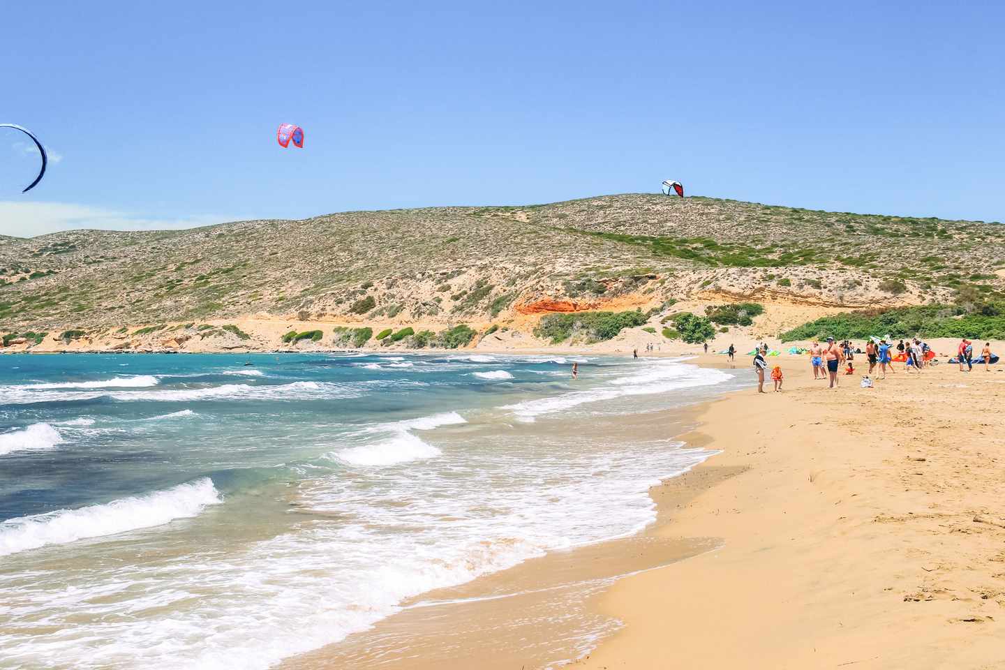 Kitesurfer am Strand von Prasonisi 
