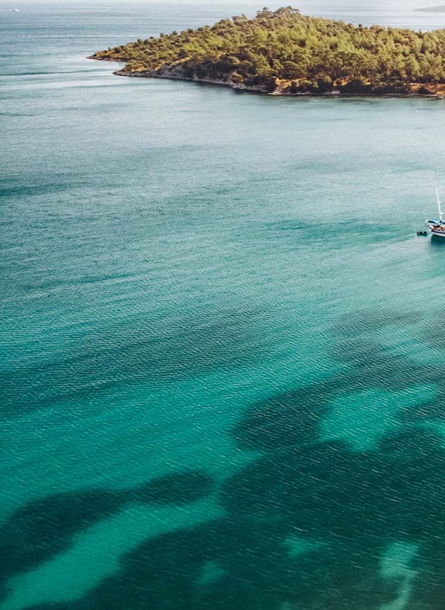 Türkische Ägäis schönster Strand Luftaufname des schönsten Strands der Türkischen Ägäis