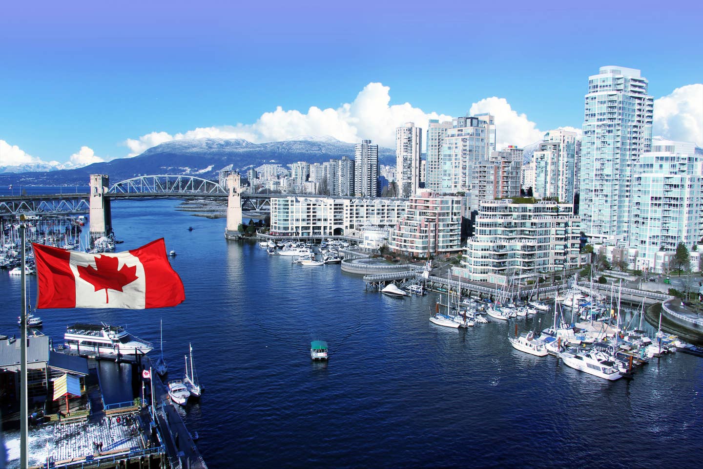 Rückblick Vancouver. Olympische Spiele 2010. Luftaufnahme der Skyline von Vancouver.