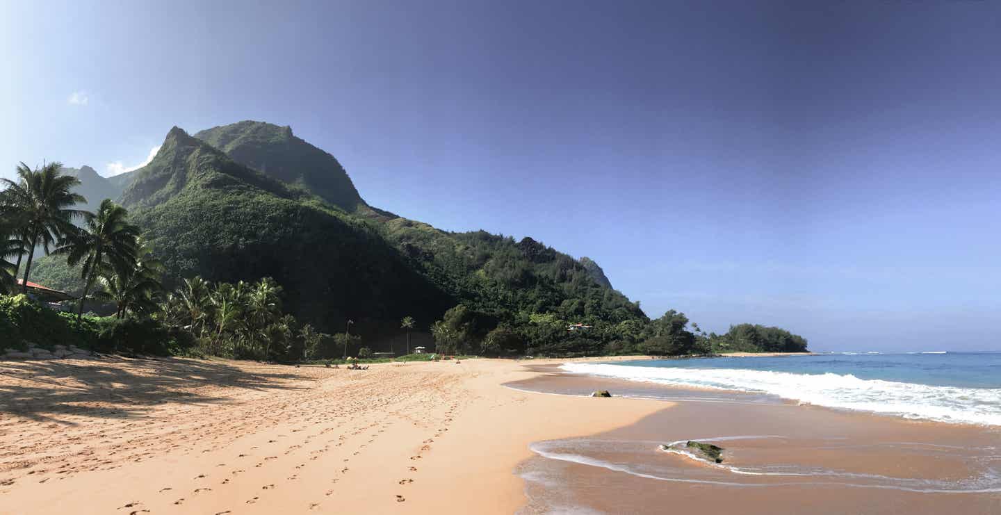 Kauai Urlaub mit DERTOUR. Der von Palmen umsäumte Tunnels Beach auf Kauai