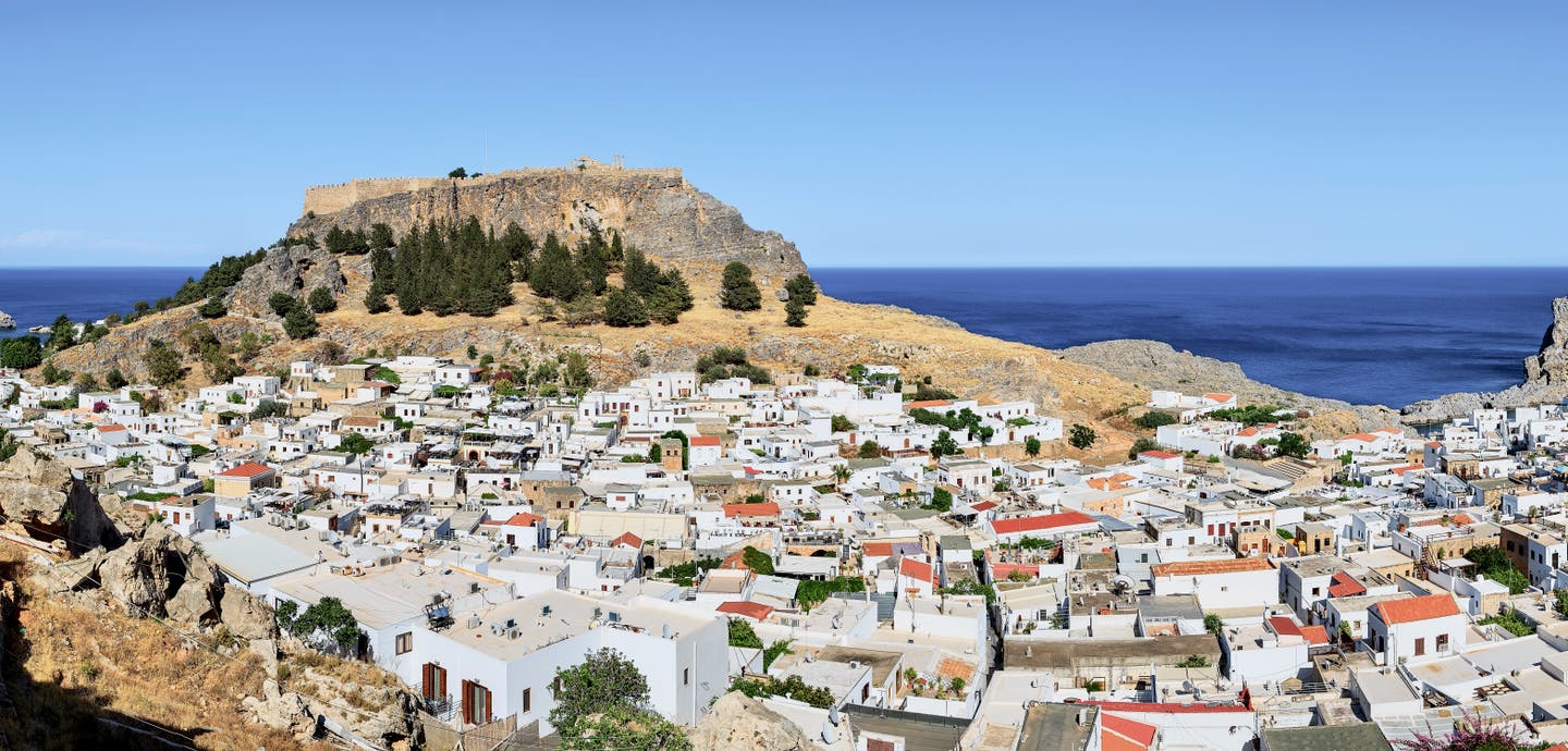 Blick auf die Akropolis von Linos auf Rhodos