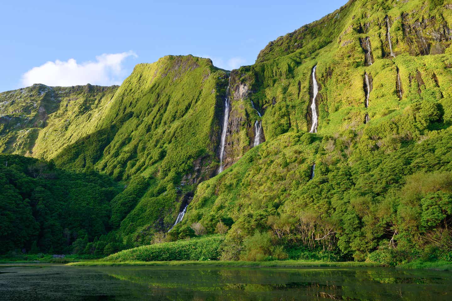 Azoren Sehenswürdigkeiten: Blick auf Wasserfall, Poço Da Alagoinha