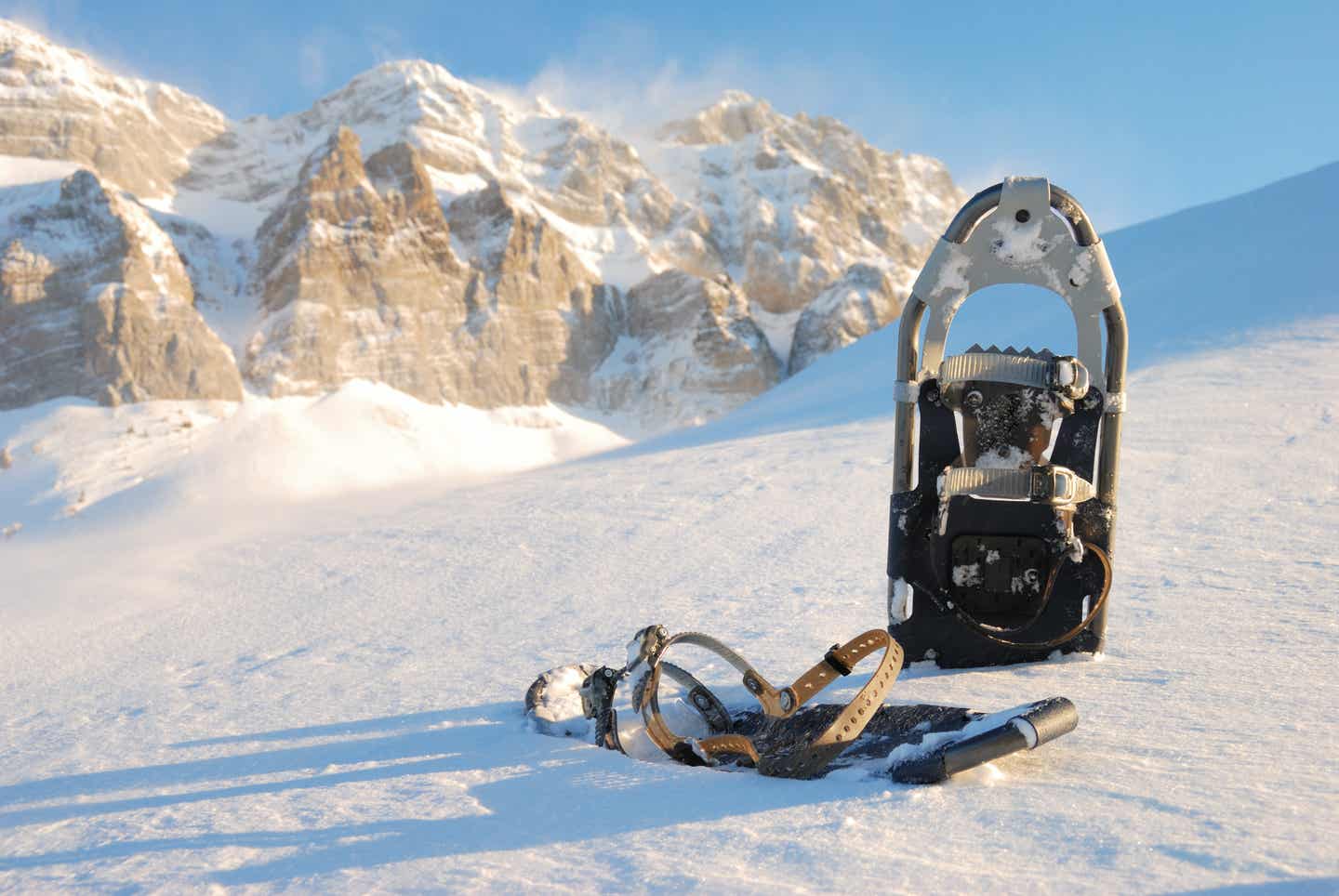 Schneeschuhe vor Bergpanorama
