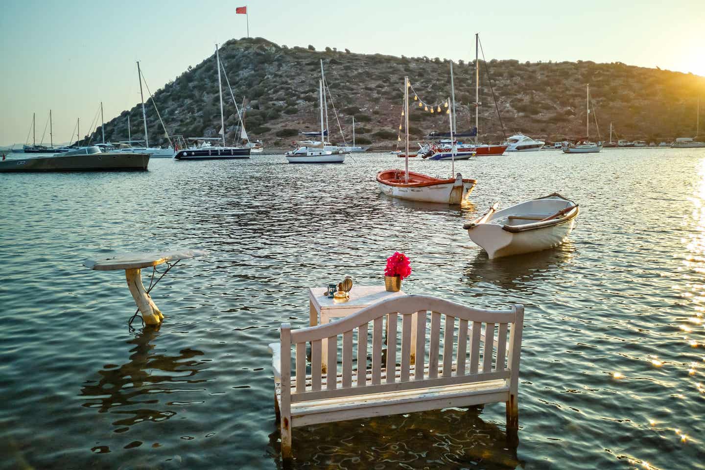 Bodrum Strände Gümüslük Beach bei Sonnenuntergang