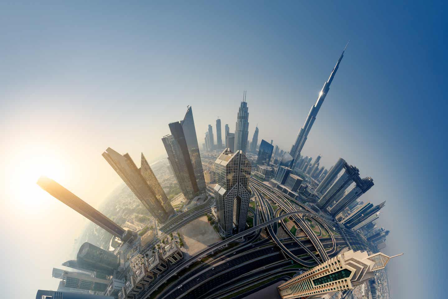 Die Skyline von Dubai - angeordnet wie eine Weltkugel