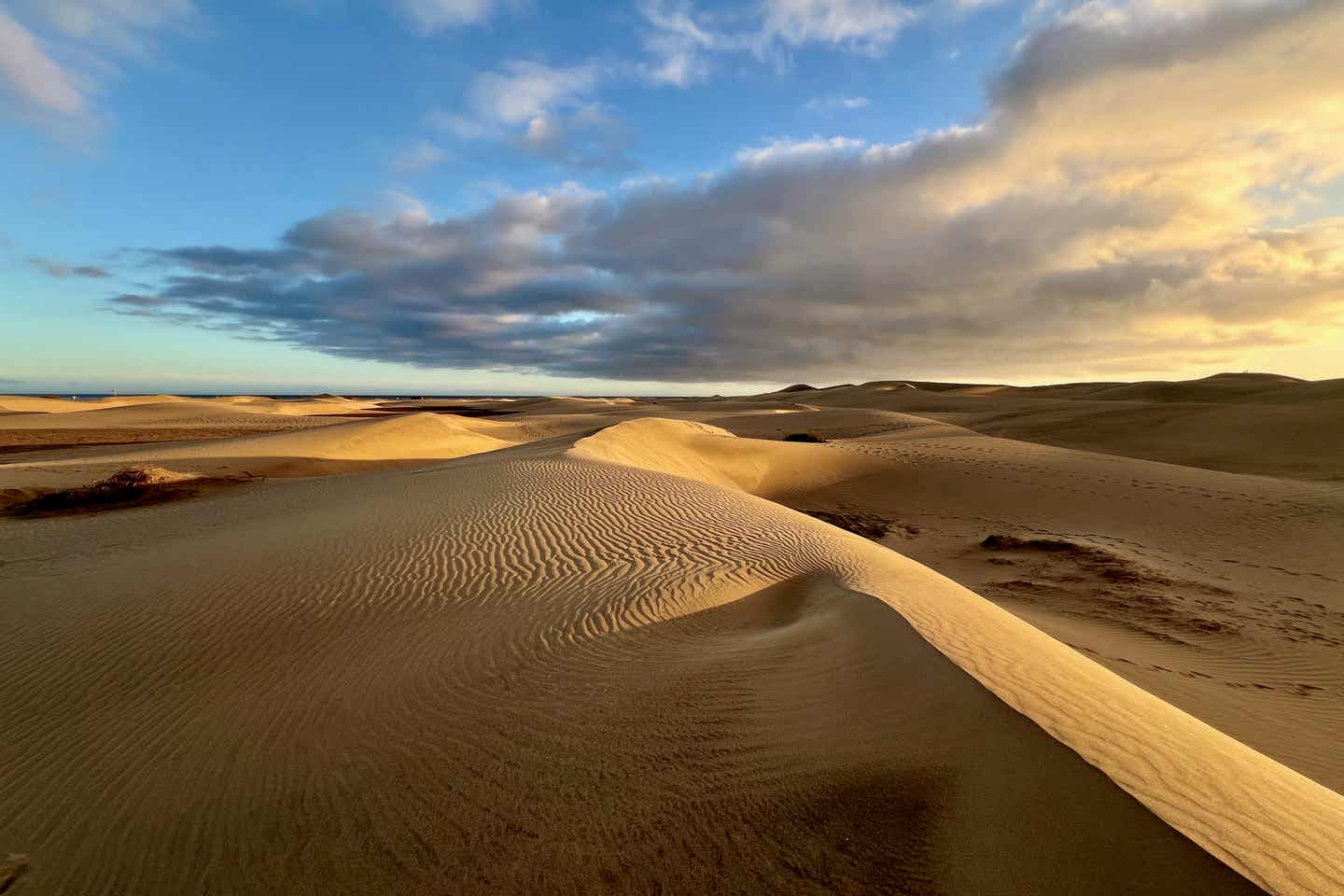Blick über die Dünen von Maspalomas bei Sonnenuntergang